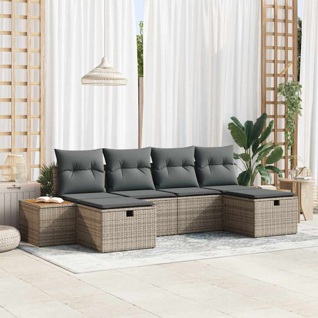vidaXL Gartensofa-set mit Kissen mit Speicher 6 pcs Grau Poly-Rattan