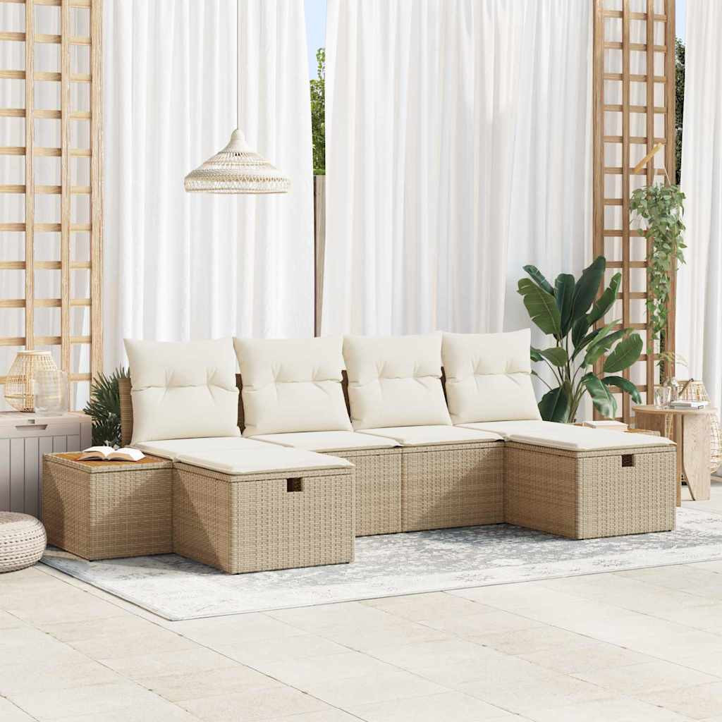 vidaXL Gartensofa-set mit Kissen mit Speicher 6 pcs Beige Poly-Rattan
