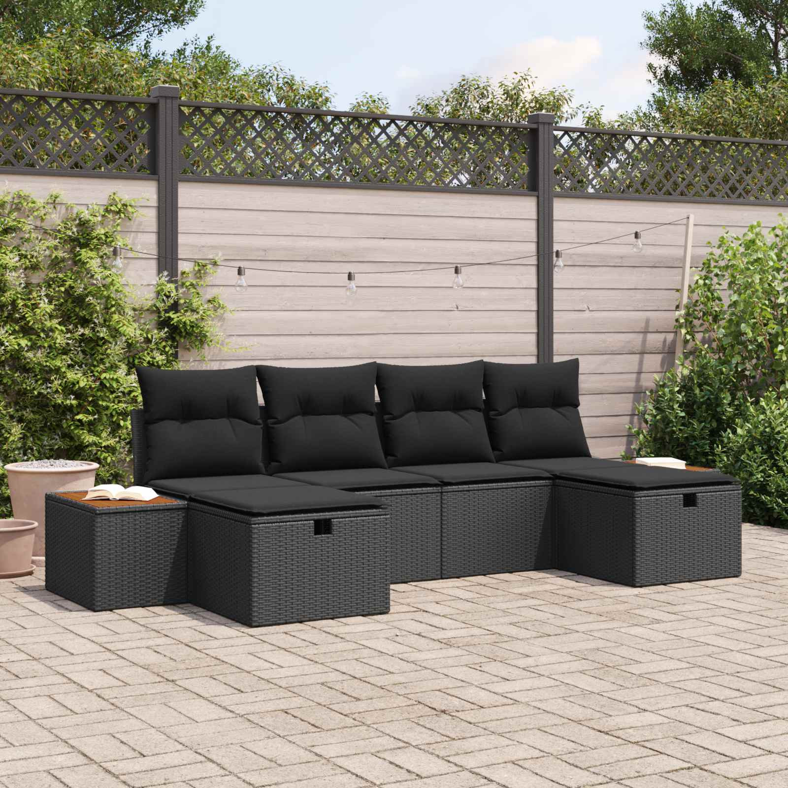 vidaXL Garten-Sofa-Set 6 pcs Schwarz 55 x 62 x 69 cm Poly Rattan