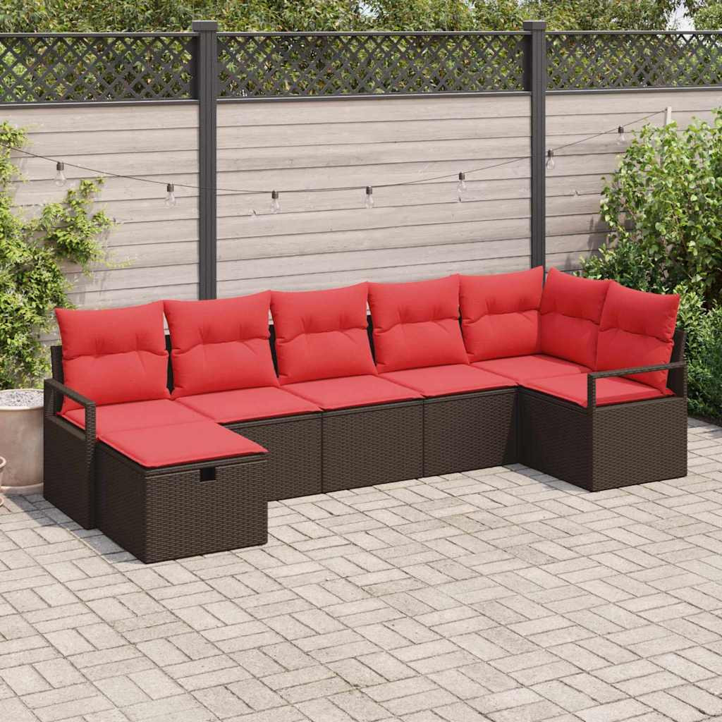 vidaXL Sofa Set mit Kissen 7 pcs Braun und Rot Poly-Rattan