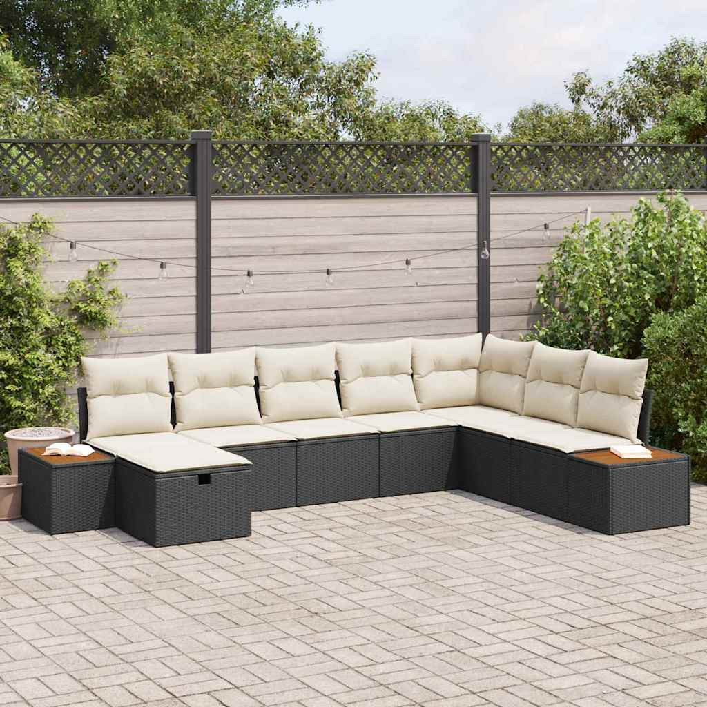 vidaXL Gartensofa-set mit Kissen mit Speicher Schwarz Poly-Rattan