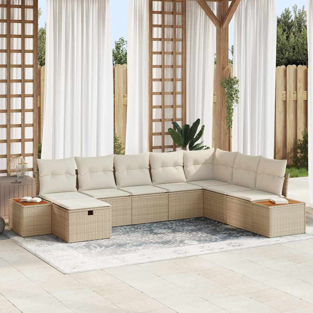 vidaXL Gartensofa-set mit Kissen 9 pcs Beige Poly-Rattan