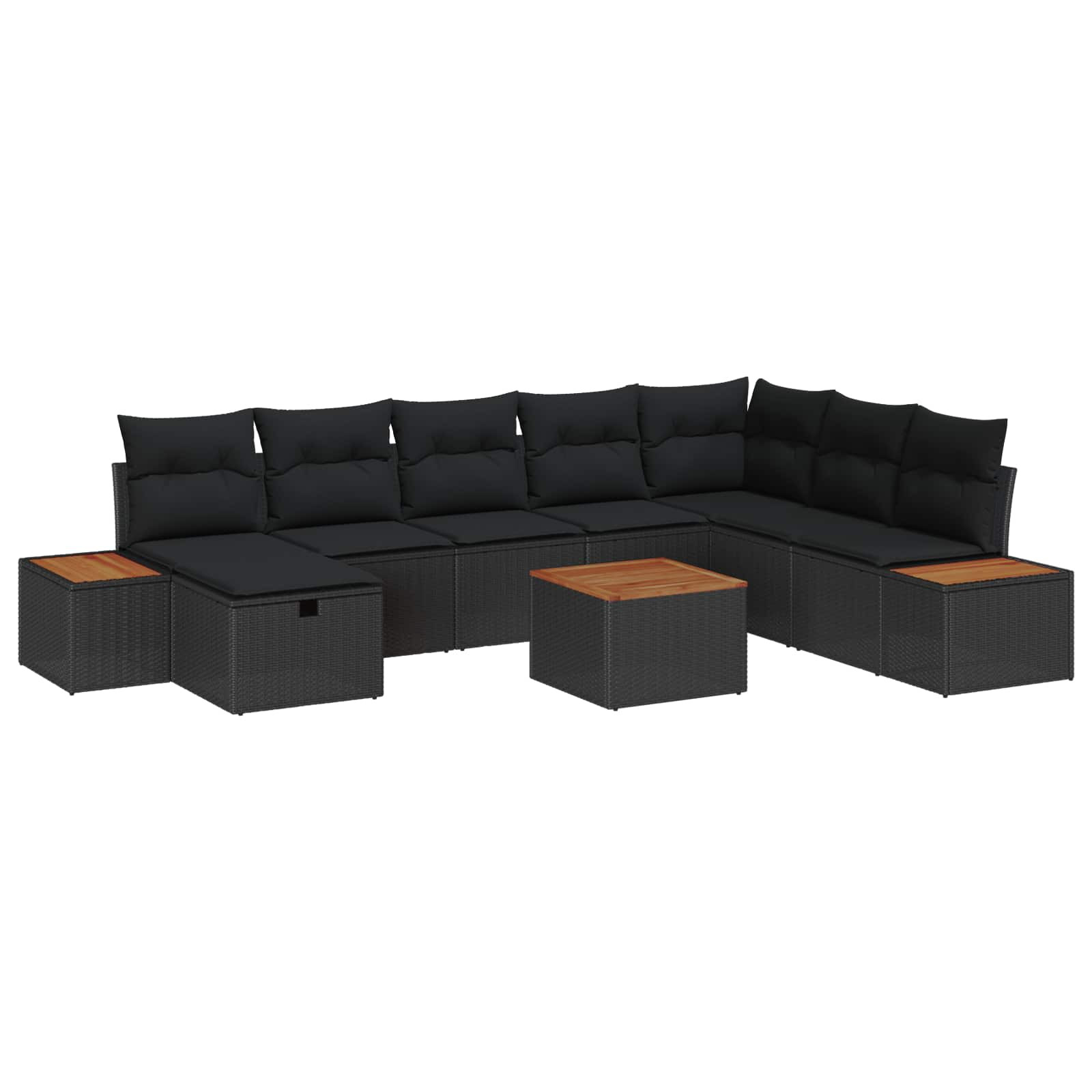 vidaXL Gartensofa-set mit Kissen 9 pcs Schwarz Poly-Rattan