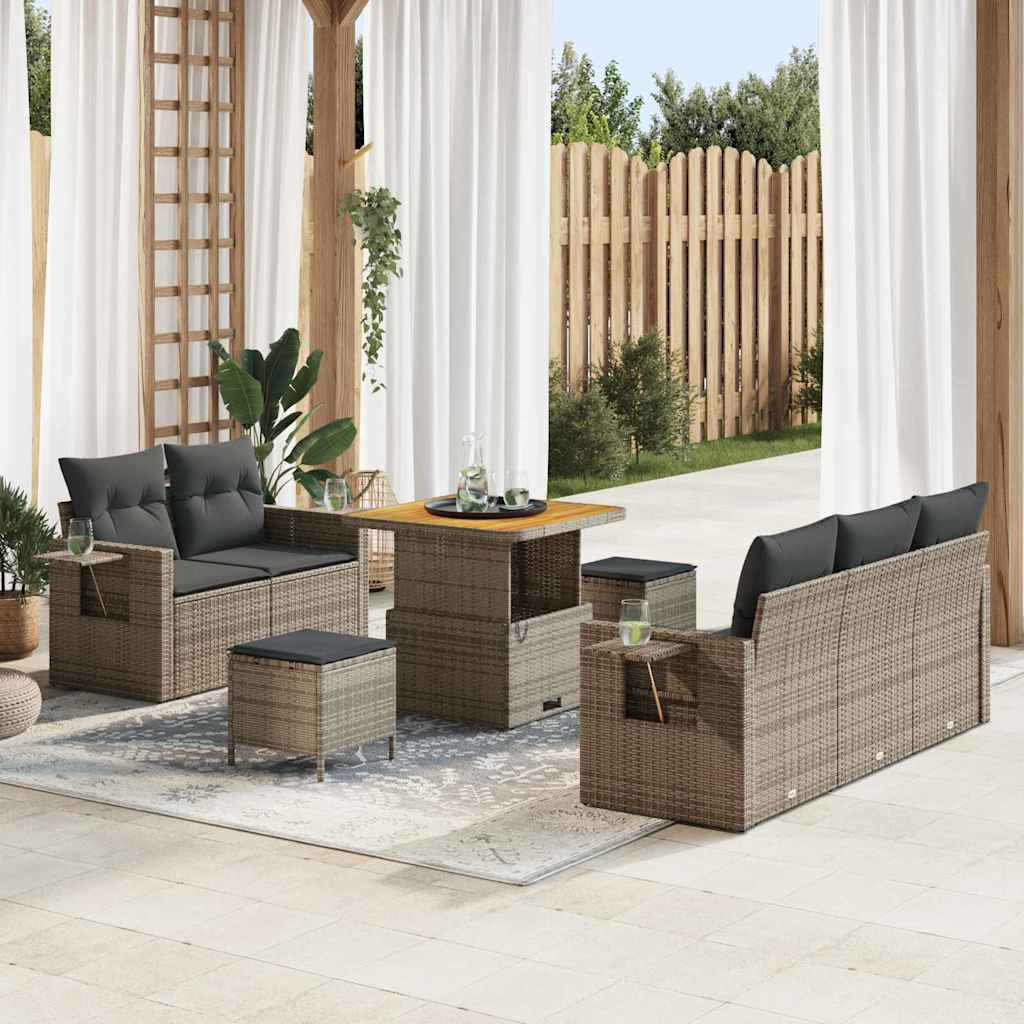 vidaXL Gartensofa-set mit Kissen 8 pcs Grau Poly-Rattan