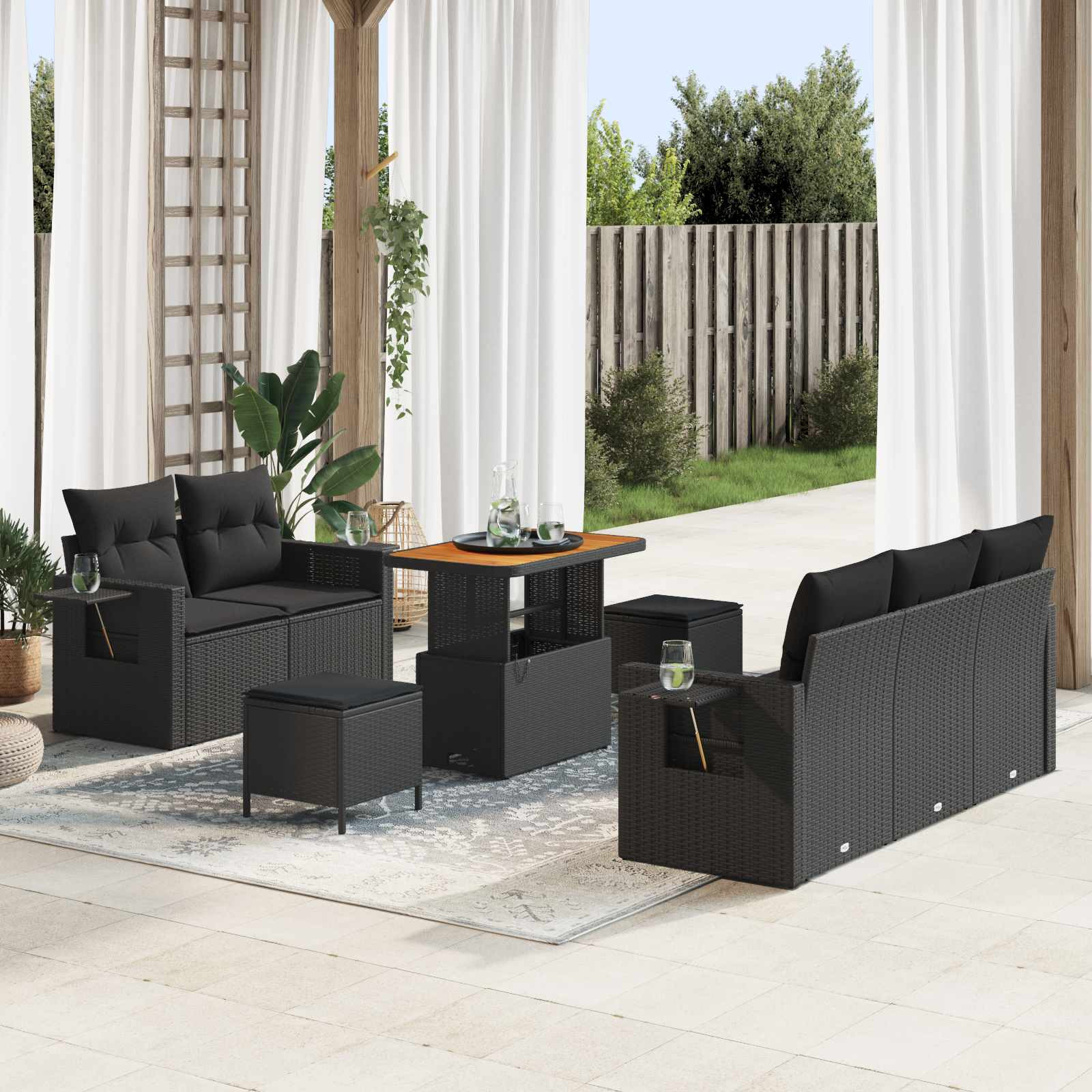 vidaXL Gartensofa-set mit Kissen 8 pcs Schwarz Poly-Rattan
