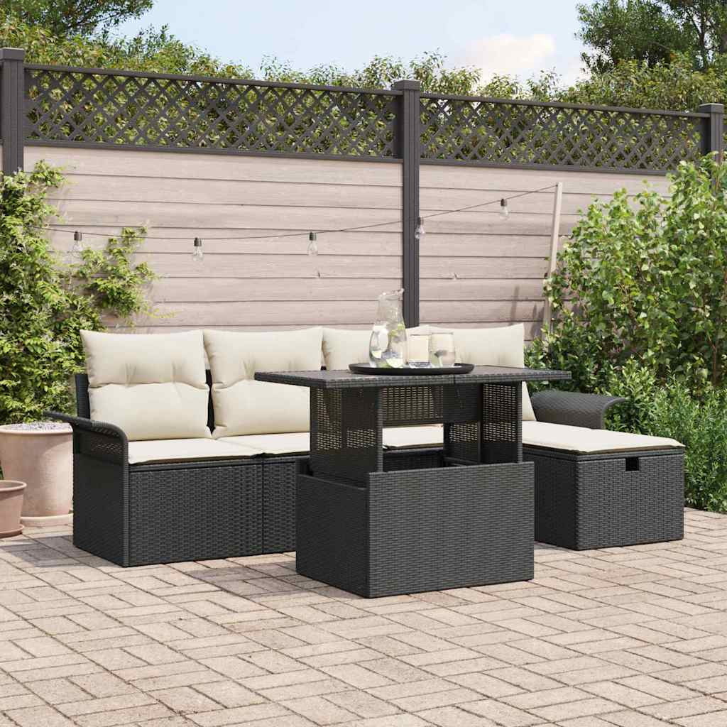 vidaXL Gartensofa-set mit Kissen 6 pcs Schwarz Poly-Rattan