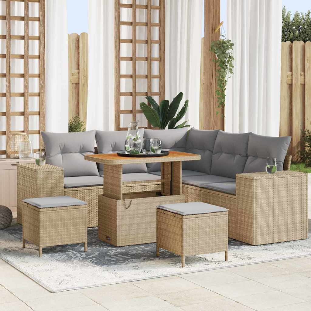vidaXL Gartensofa-set mit Kissen 8 pcs Beige Poly-Rattan