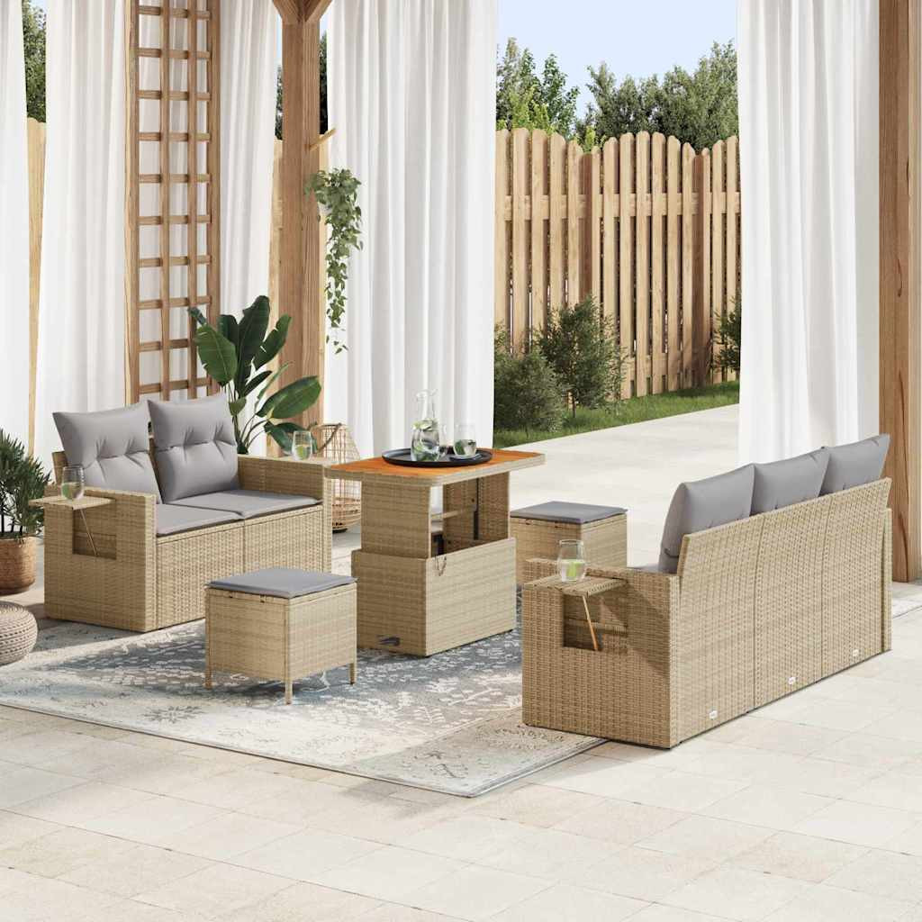 vidaXL Gartensofa-set mit Kissen 8 pcs Beige Poly-Rattan