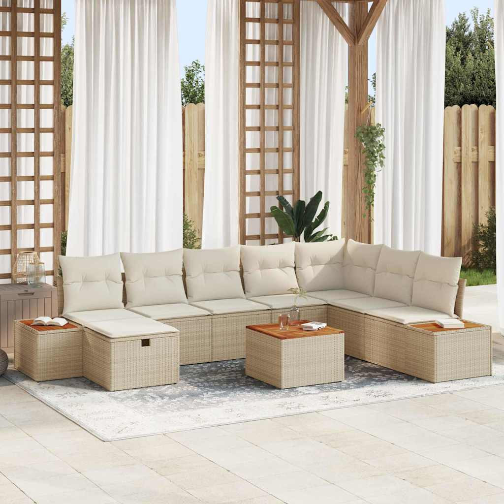 vidaXL Gartensofa-set mit Kissen mit Speicher 9 pcs Beige Poly-Rattan