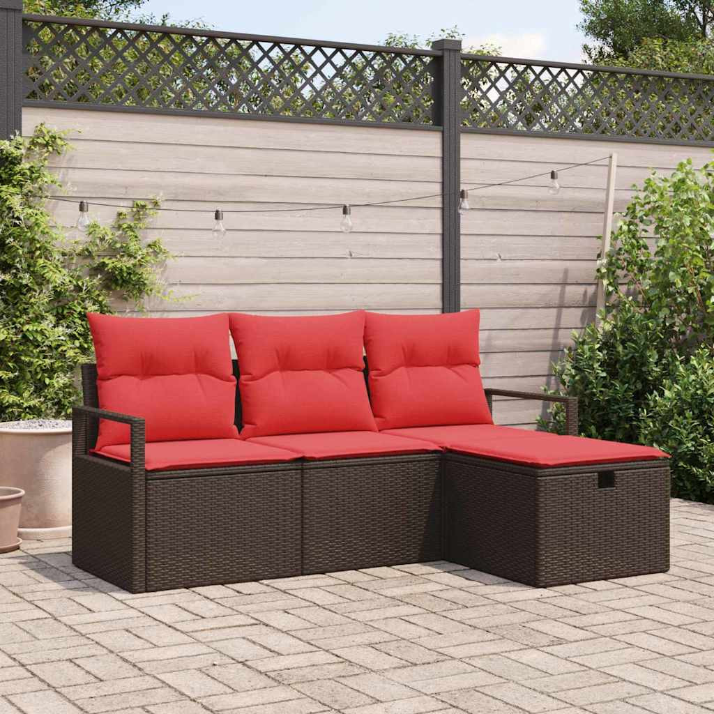 vidaXL Gartensofa-set mit Kissen mit Speicher 4 pcs Braun Poly-Rattan
