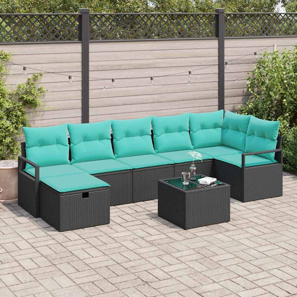 vidaXL Sofa Set mit Kissen 8 pcs Schwarz und Türkis Poly-Rattan