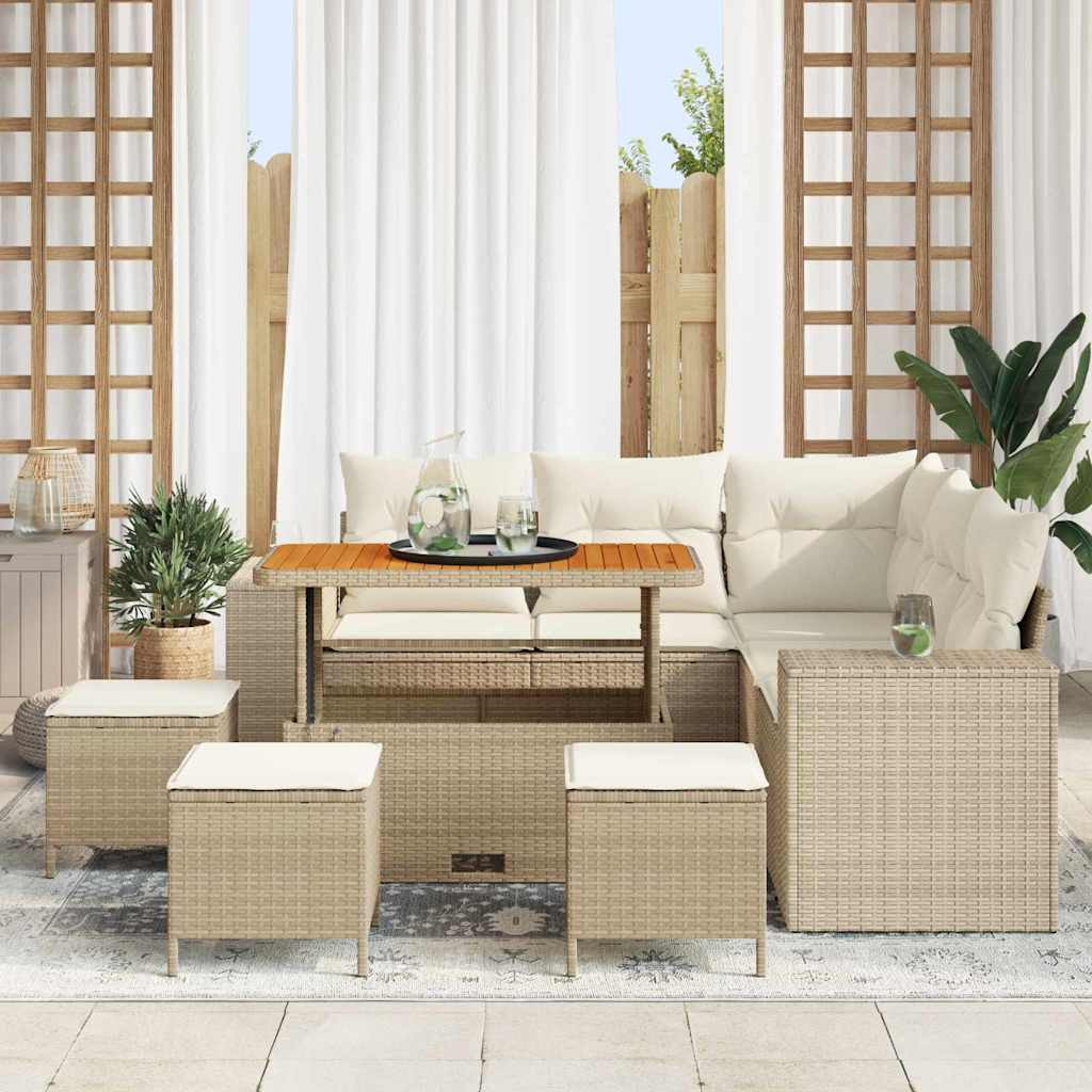 vidaXL Gartensofa-set mit Kissen 9 pcs Beige Poly-Rattan