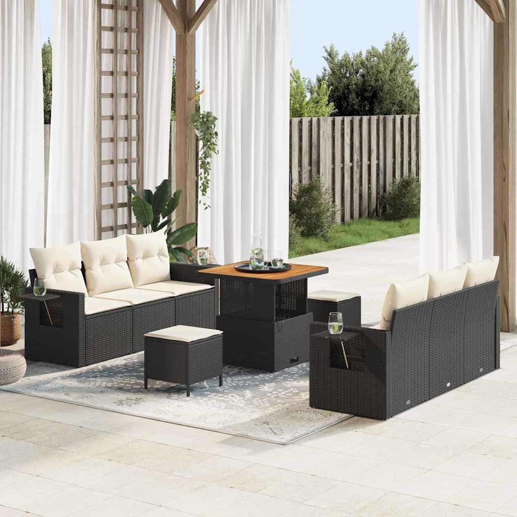 vidaXL Gartensofa-set mit Kissen 9 pcs Schwarz Poly-Rattan