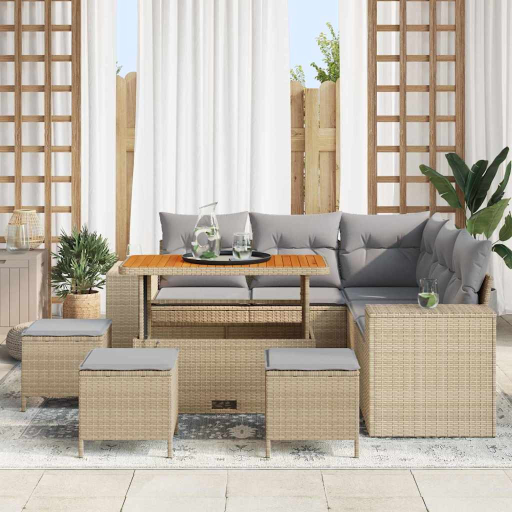 vidaXL Gartensofa-set mit Kissen 9 pcs Beige Poly-Rattan