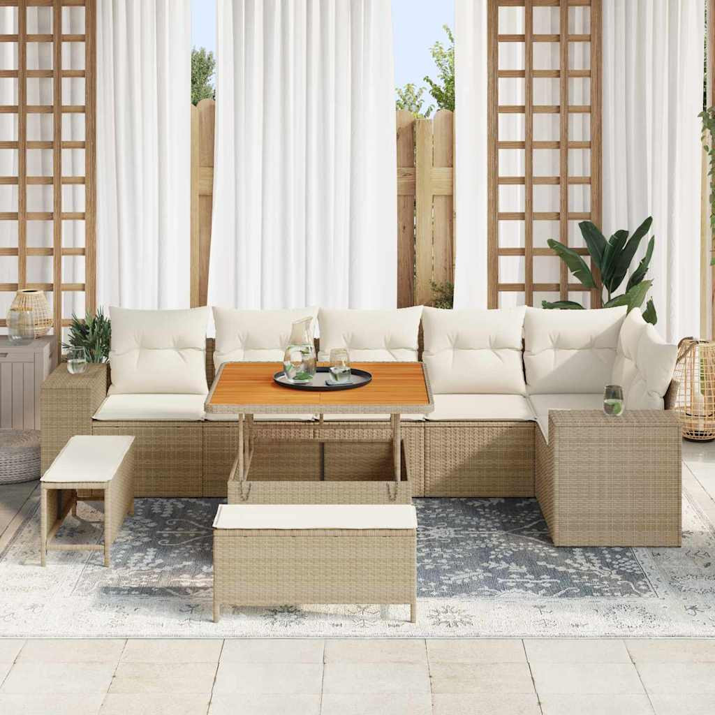 vidaXL Gartensofa-set mit Kissen 9 pcs Beige Poly-Rattan