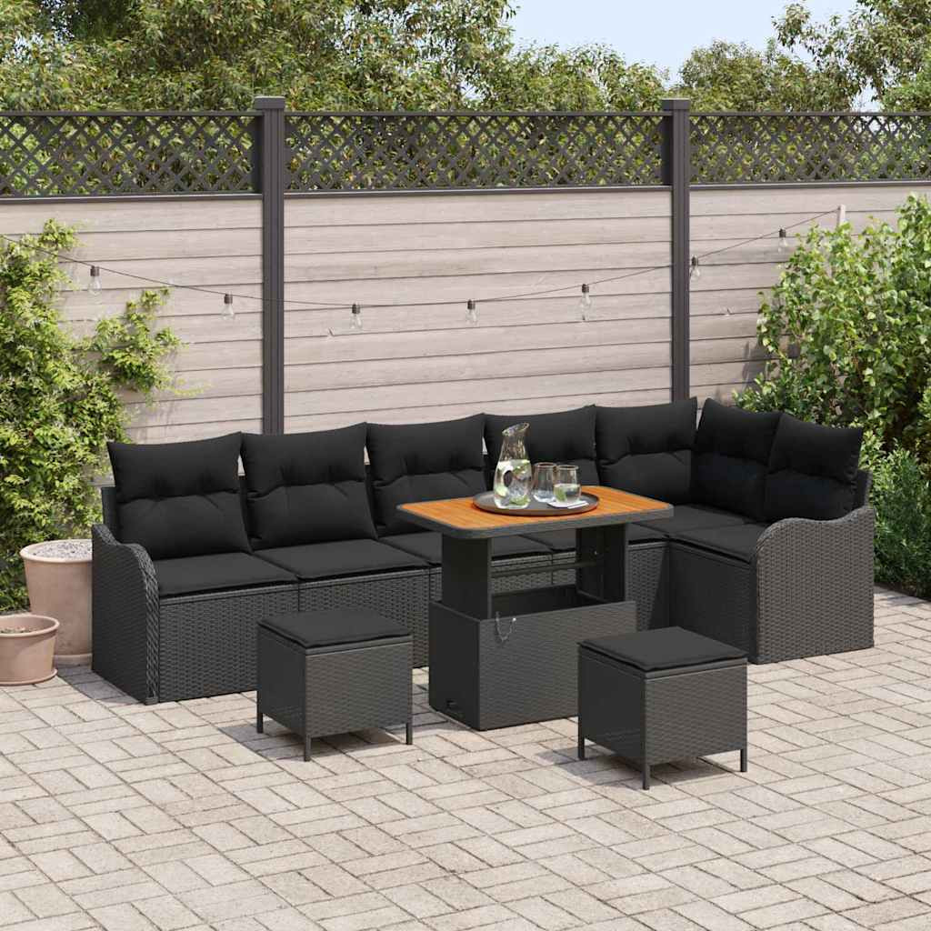 vidaXL Gartensofa-set mit Kissen 9 pcs Schwarz Poly-Rattan