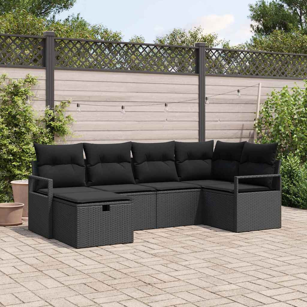 vidaXL Gartensofa-set mit Kissen 6 pcs Schwarz Poly-Rattan