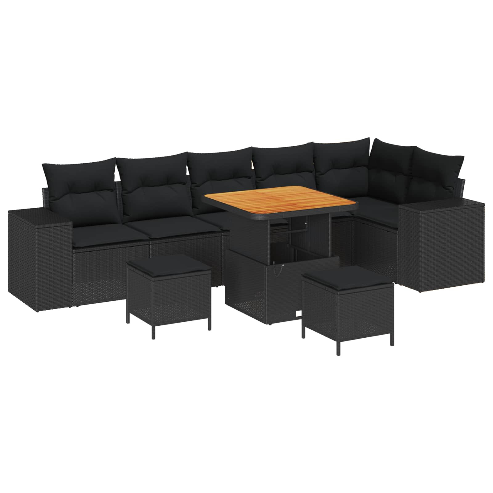 vidaXL Gartensofa-set mit Kissen 9 pcs Schwarz Poly-Rattan