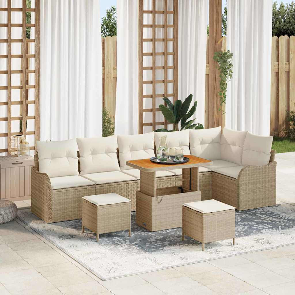vidaXL Gartensofa-set mit Kissen 9 pcs Beige Poly-Rattan