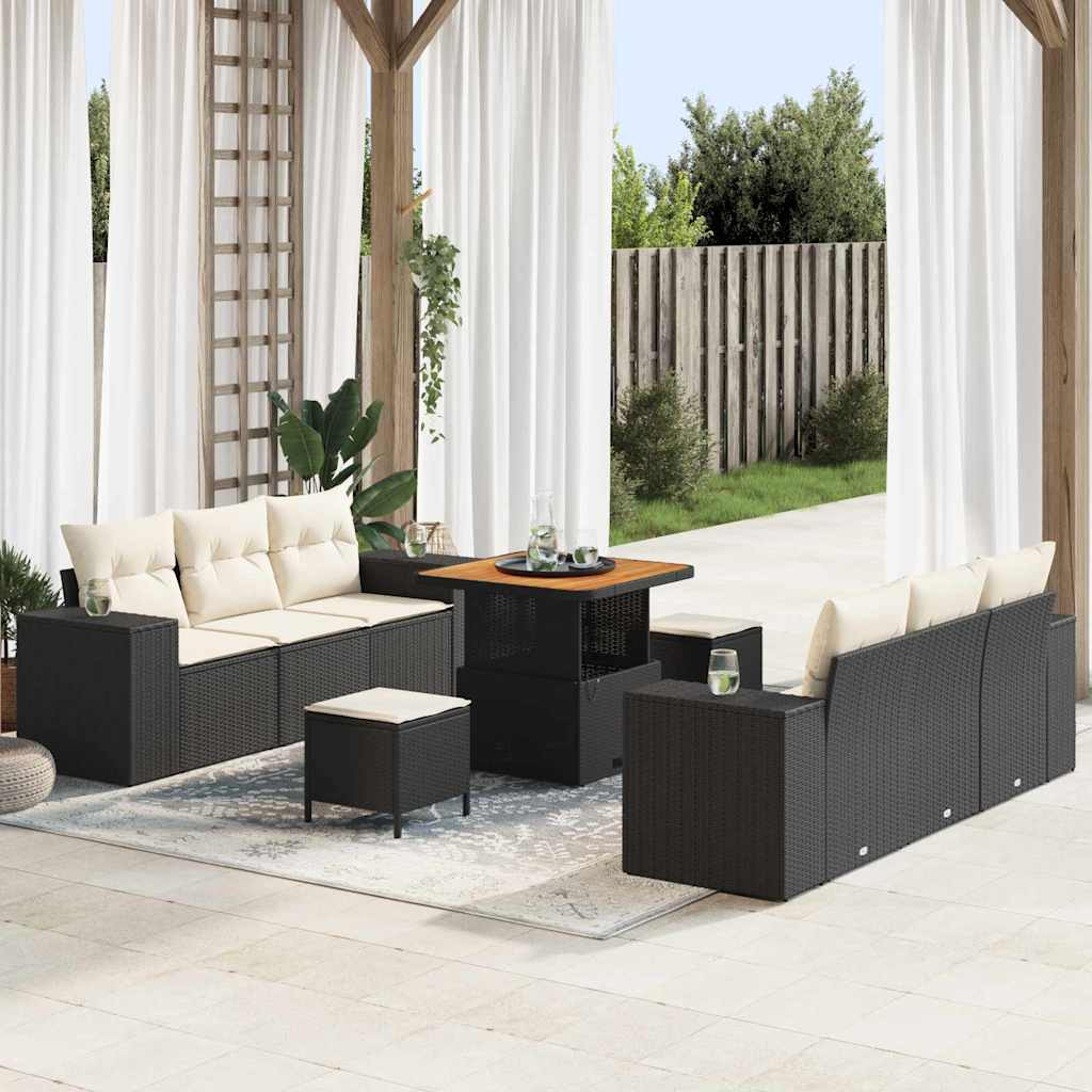 vidaXL Gartensofa-set mit Kissen 9 pcs Schwarz Poly Rattan