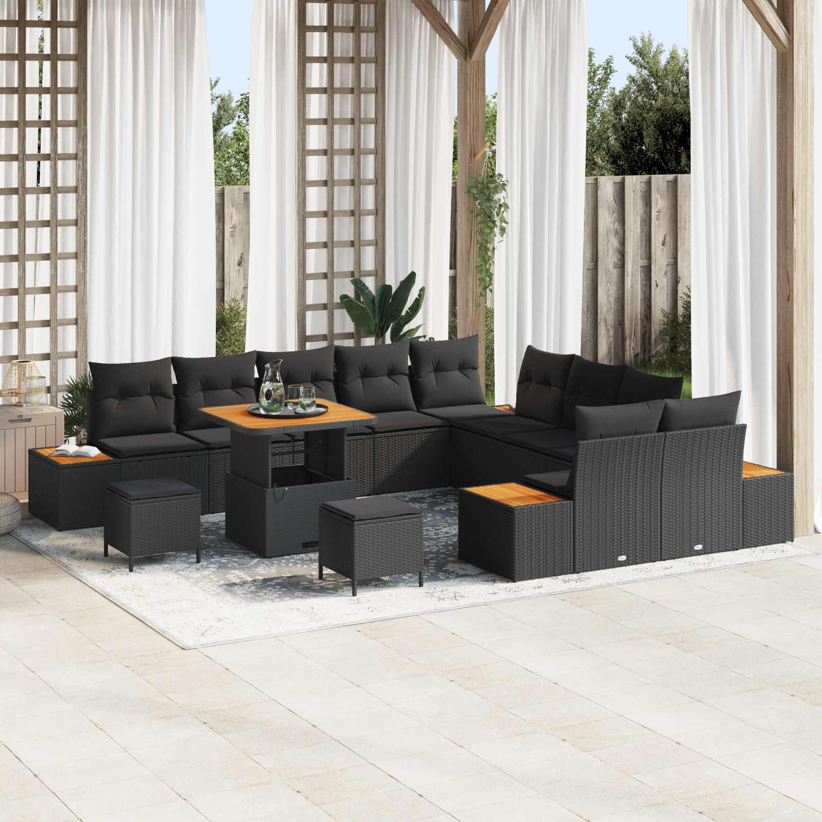 vidaXL Gartensofa-set mit Kissen 13 pcs Schwarz