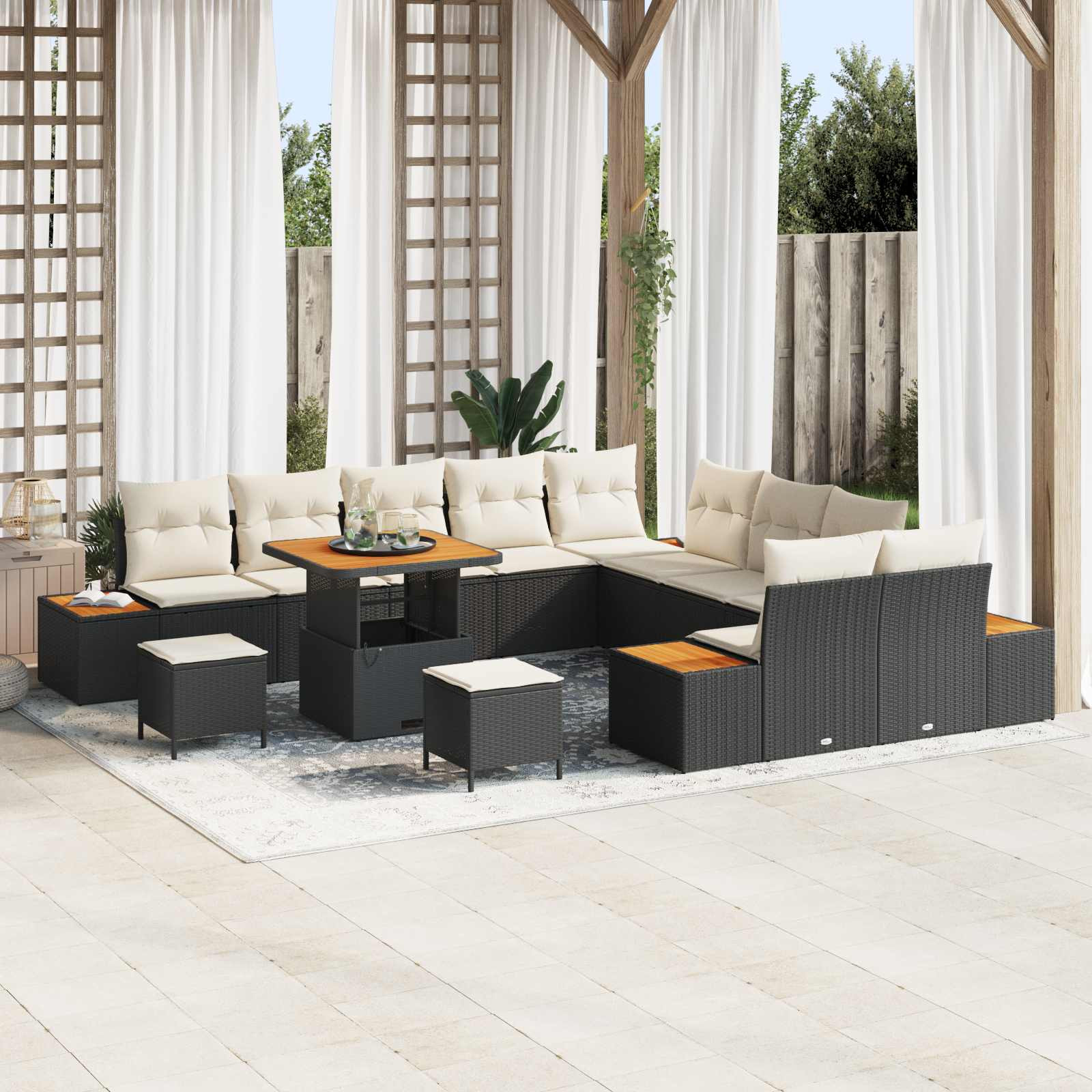 vidaXL Gartensofa-set mit Kissen 13 pcs Schwarz und Creme