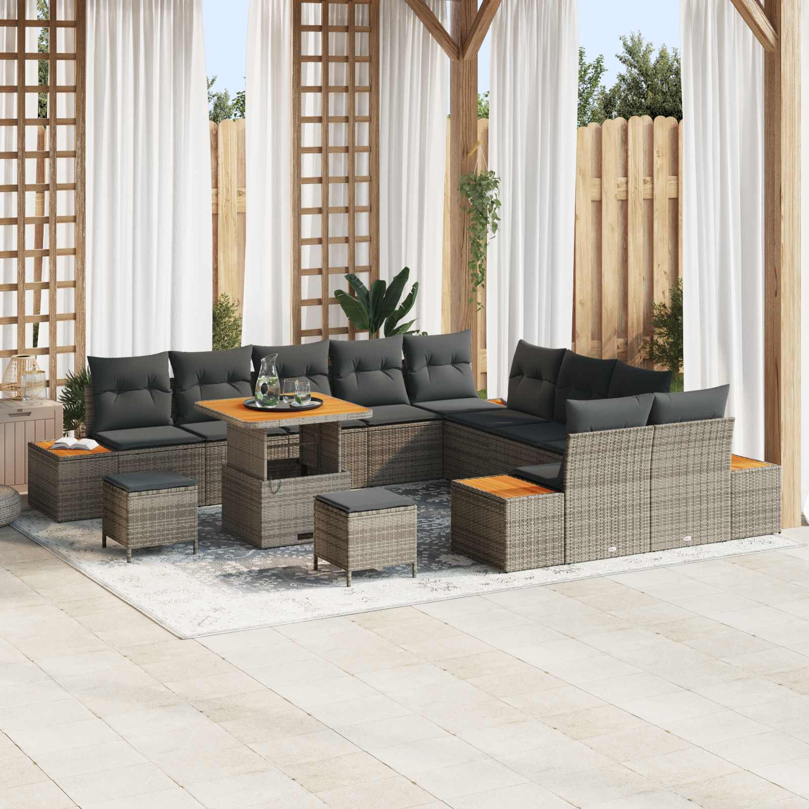 vidaXL Gartensofa-set mit Kissen 13 pcs Grau