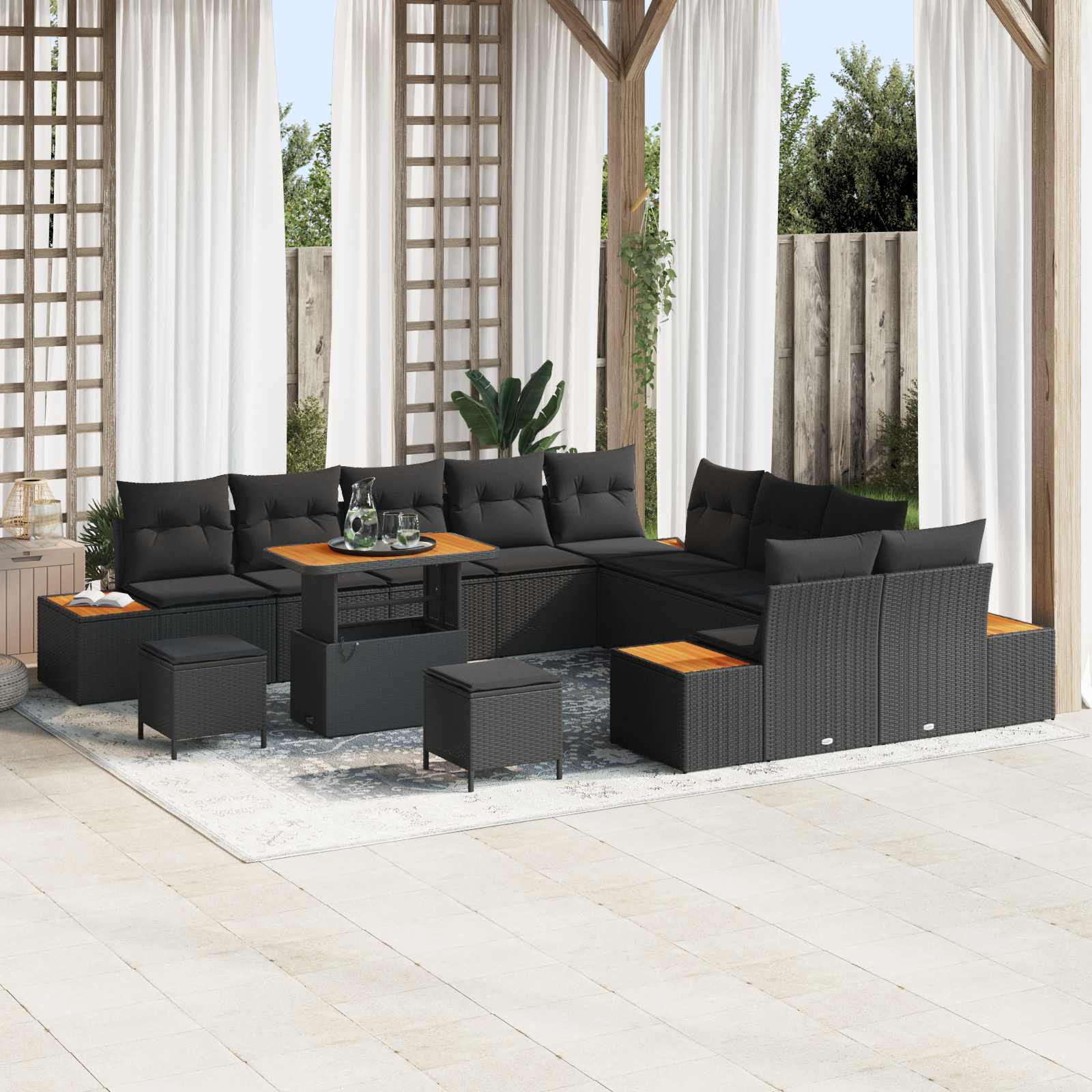 vidaXL Gartensofa-set mit Kissen 13 pcs Schwarz