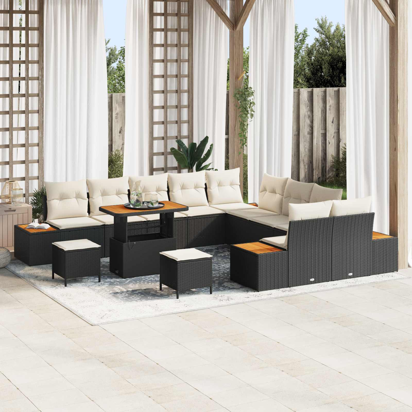 vidaXL Gartensofa-set mit Kissen 13 pcs Schwarz und Creme