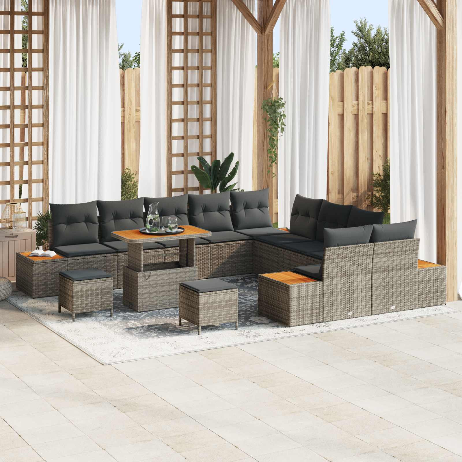 vidaXL Gartensofa-set mit Kissen 13 pcs Grau