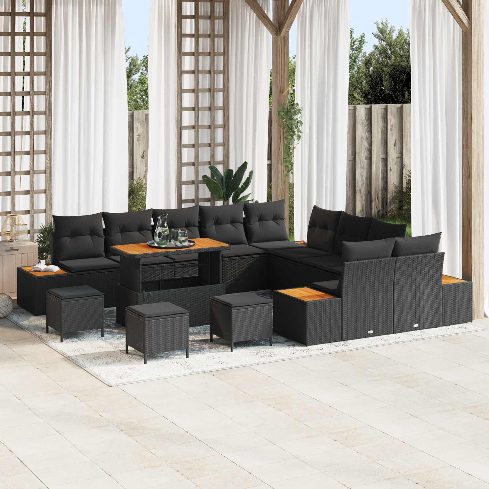 vidaXL Gartensofa-set mit Kissen 14 pcs Schwarz