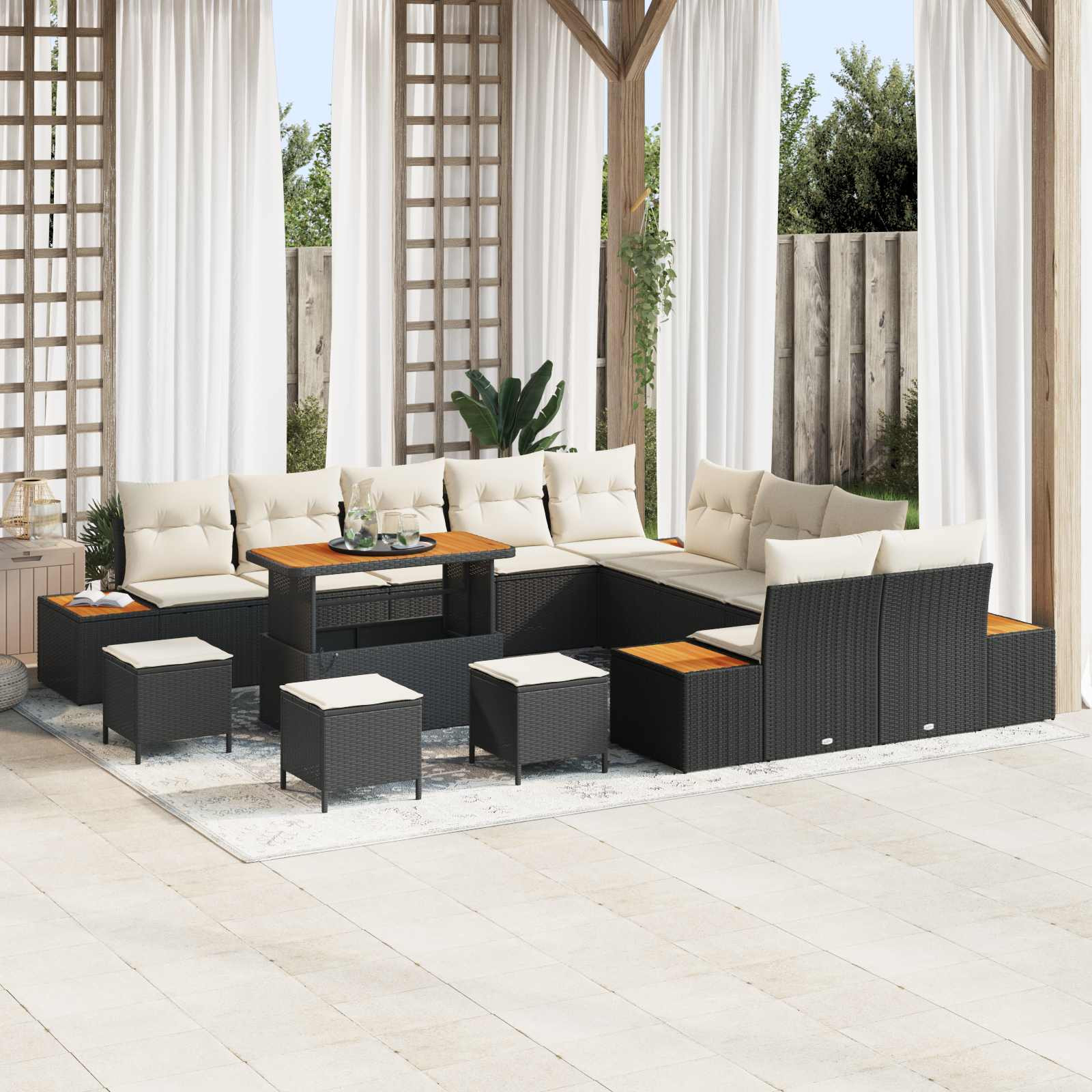 vidaXL Gartensofa-set mit Kissen 14 pcs Schwarz und Creme