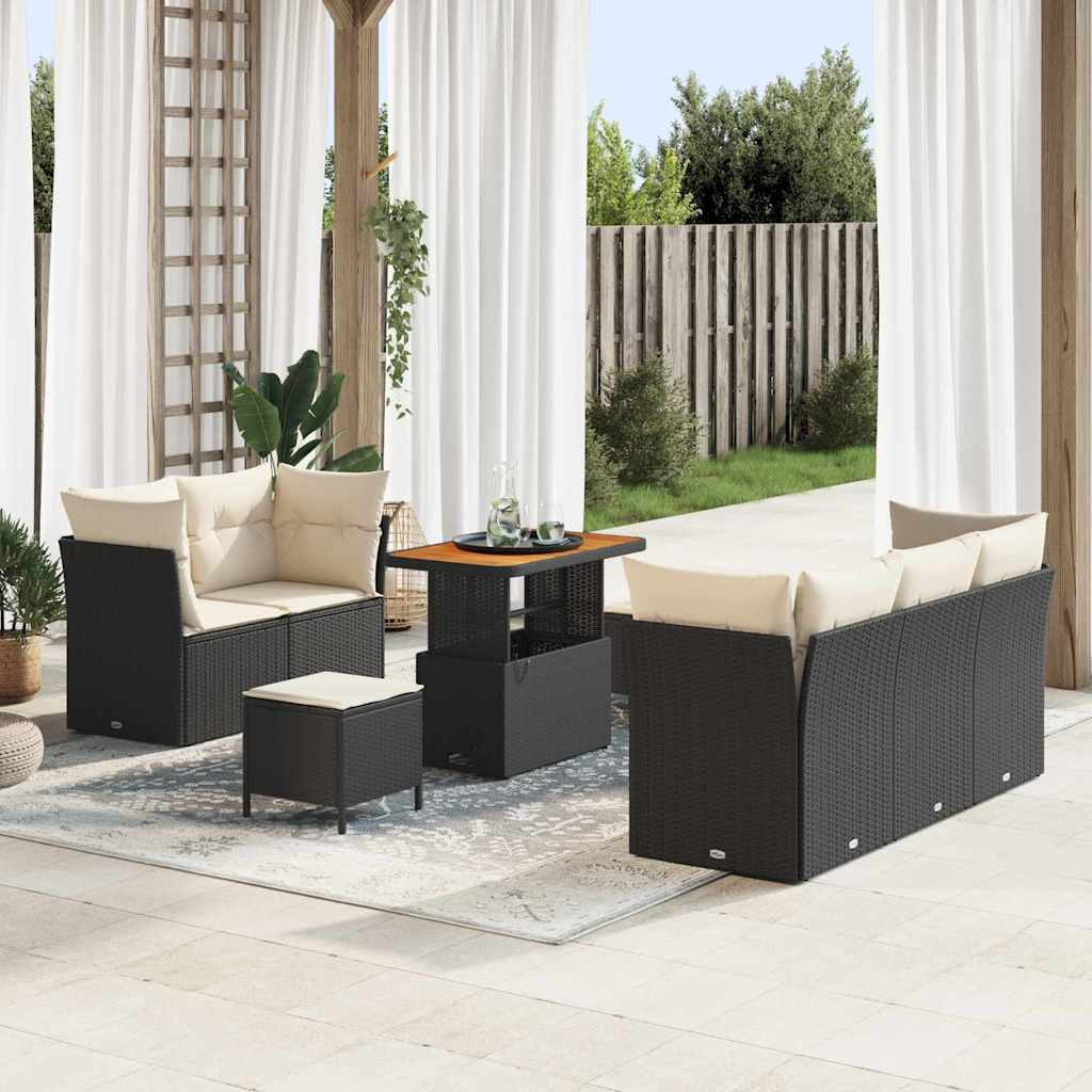 vidaXL Garten-Sofa-Set mit Kissen mit Speicher 8 pcs Schwarz und Creme
