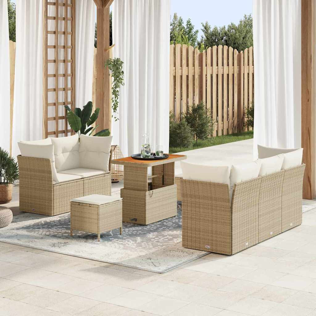 vidaXL Garten-Sofa-Set mit Kissen mit Speicher 8 pcs Beige und Creme