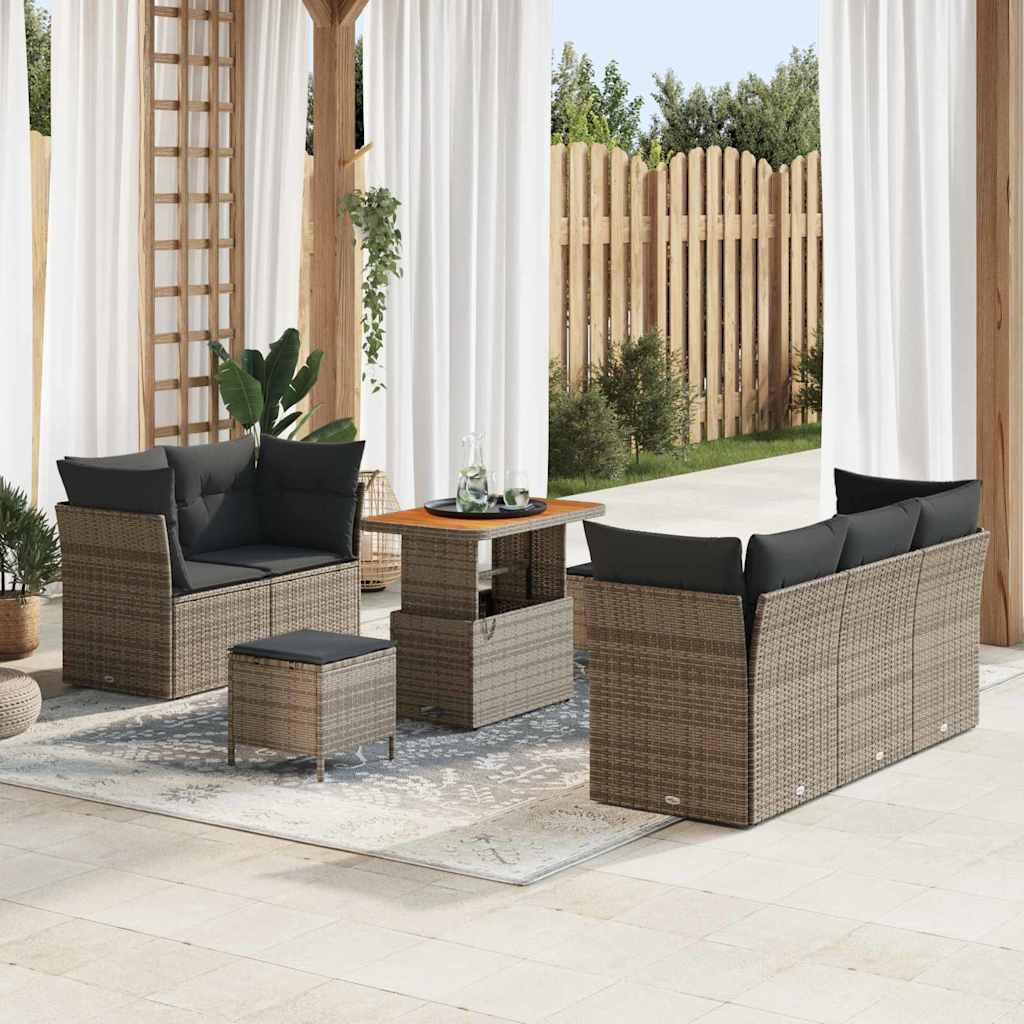 vidaXL Garten-Sofa-Set mit Kissen mit Speicher 8 pcs Grau
