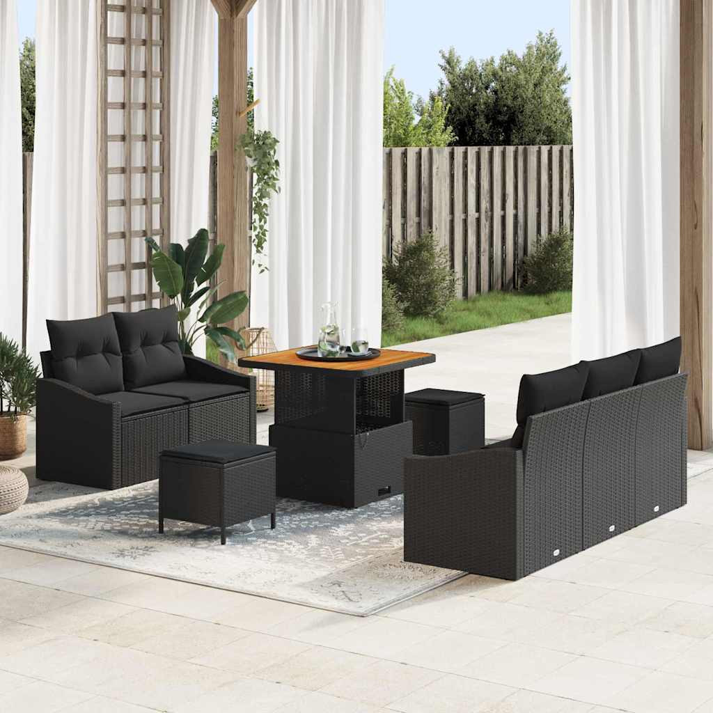 vidaXL Gartensofa-set mit Kissen 8 pcs Schwarz Poly-Rattan