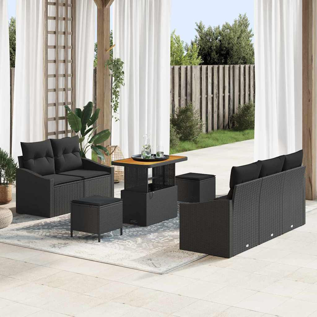 vidaXL Gartensofa-set mit Kissen 8 pcs Schwarz Poly-Rattan