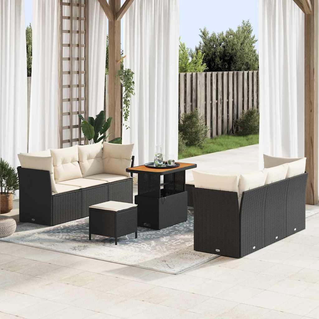 vidaXL Gartensofa-set mit Kissen 9 pcs Schwarz und Creme Poly-Rattan