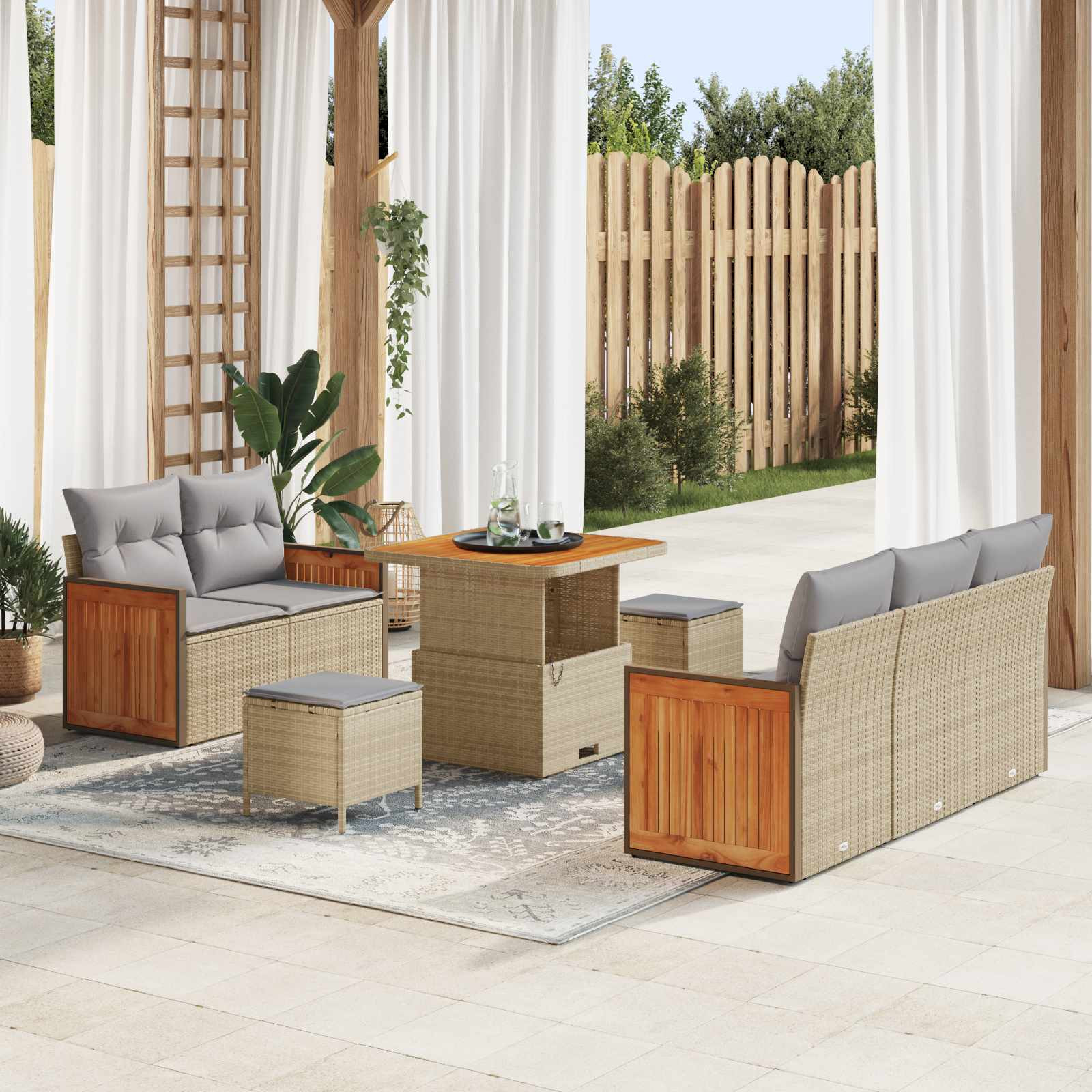 vidaXL Gartensofa-set mit Kissen 8 pcs Beige und Hellgrau