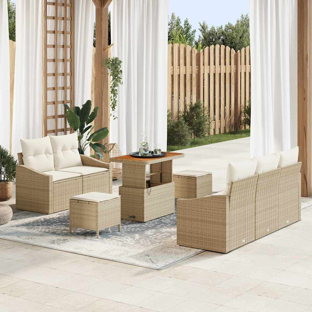vidaXL Gartensofa-set mit Kissen 8 pcs Beige Poly-Rattan