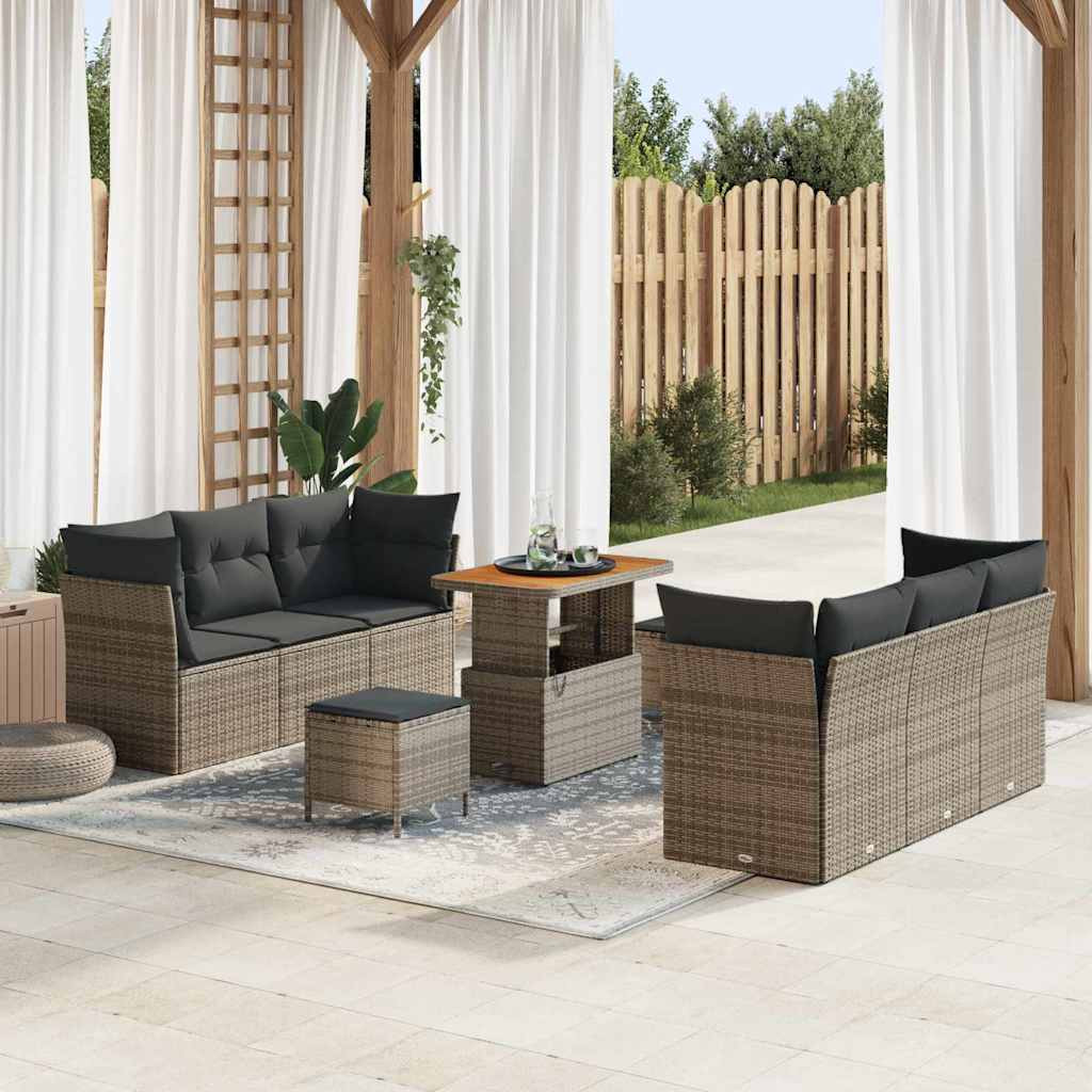 vidaXL Gartensofa-set mit Kissen 9 pcs Grau Poly-Rattan