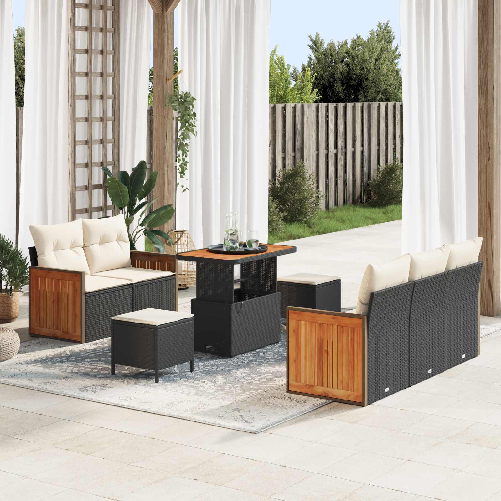 vidaXL Gartensofa-set mit Kissen 8 pcs Schwarz und Creme