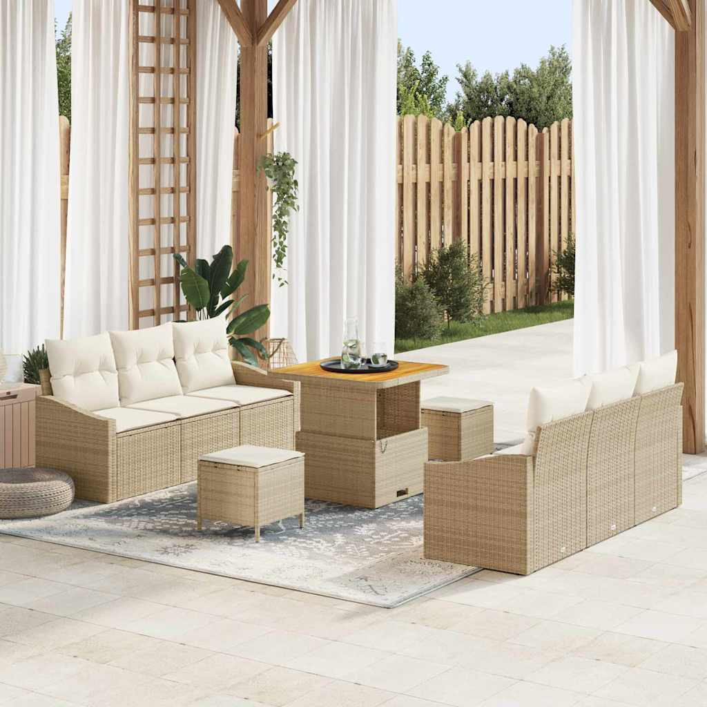 vidaXL Gartensofa-set mit Kissen 9 pcs Beige Poly-Rattan