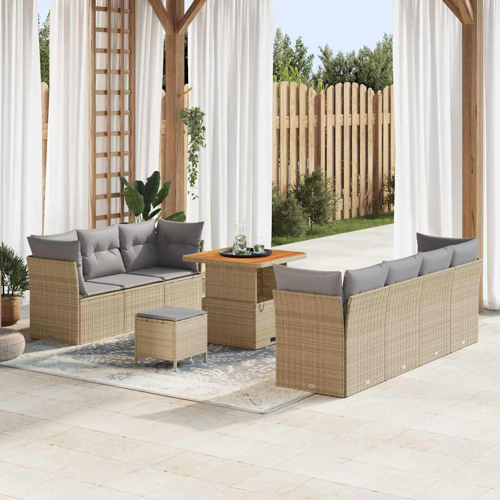 vidaXL Garten-Sofa-Set mit Kissen 10 pcs Beige und Hellgrau