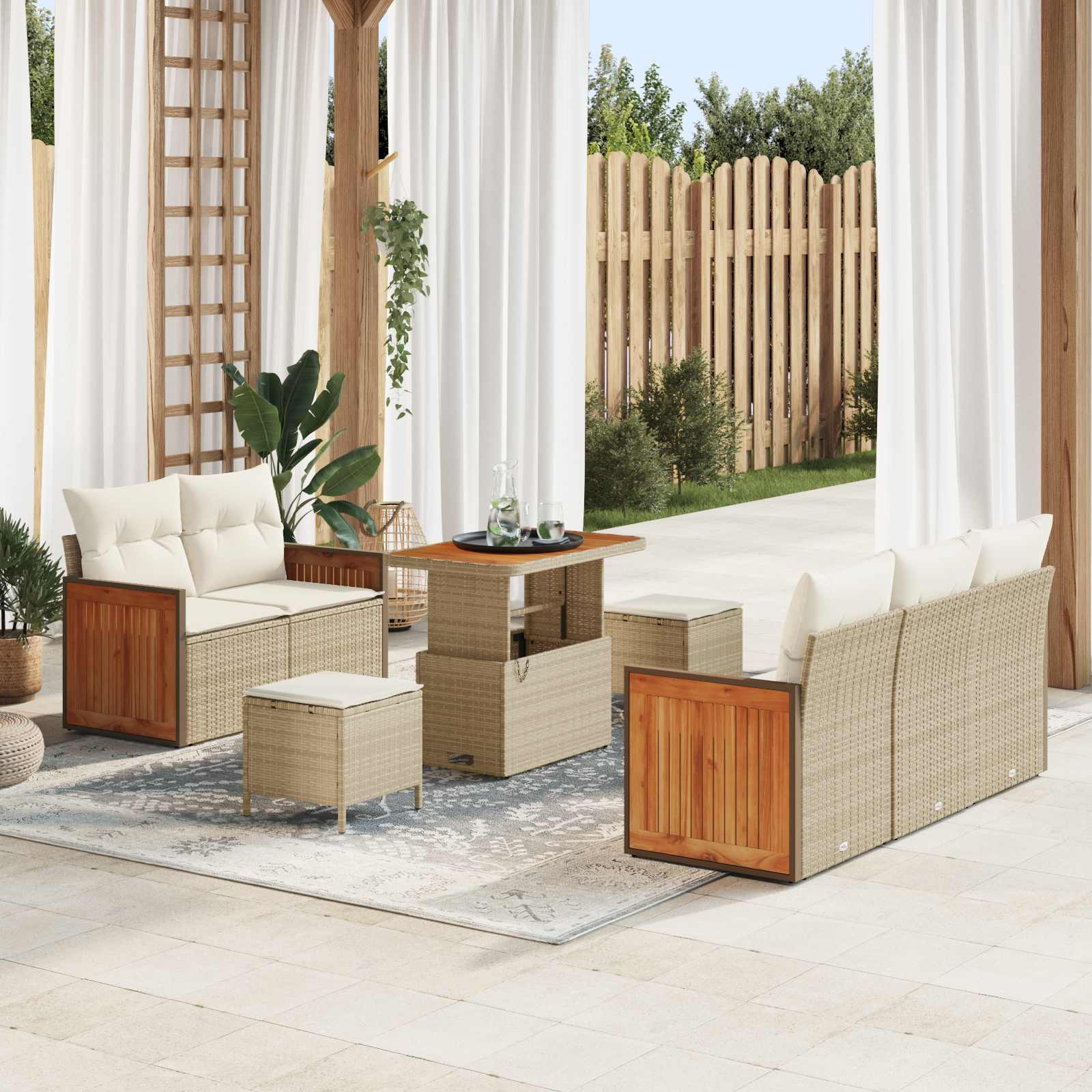 vidaXL Gartensofa-set mit Kissen 8 pcs Beige und Creme