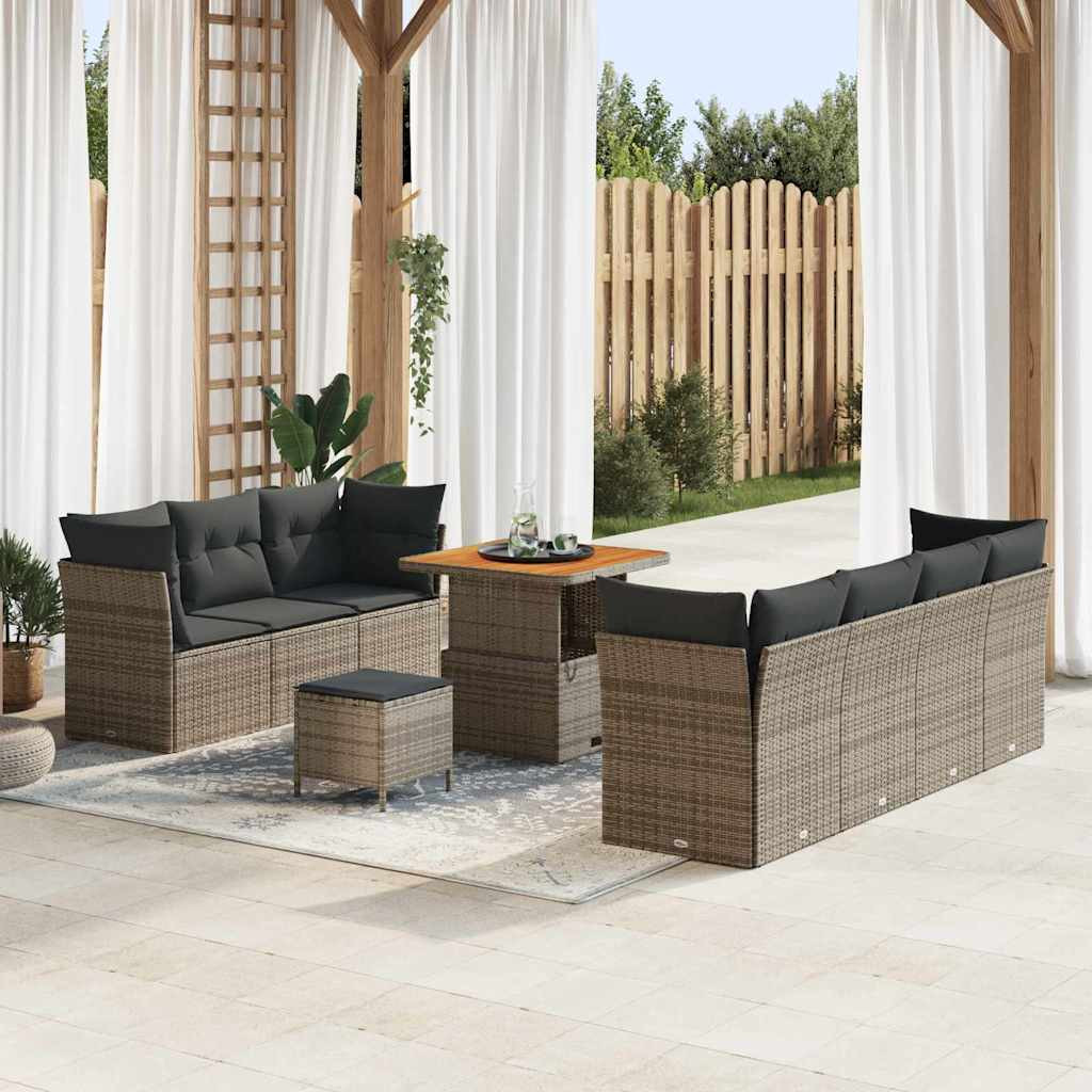 vidaXL Gartensofa-set mit Kissen 10 pcs Grau Poly-Rattan