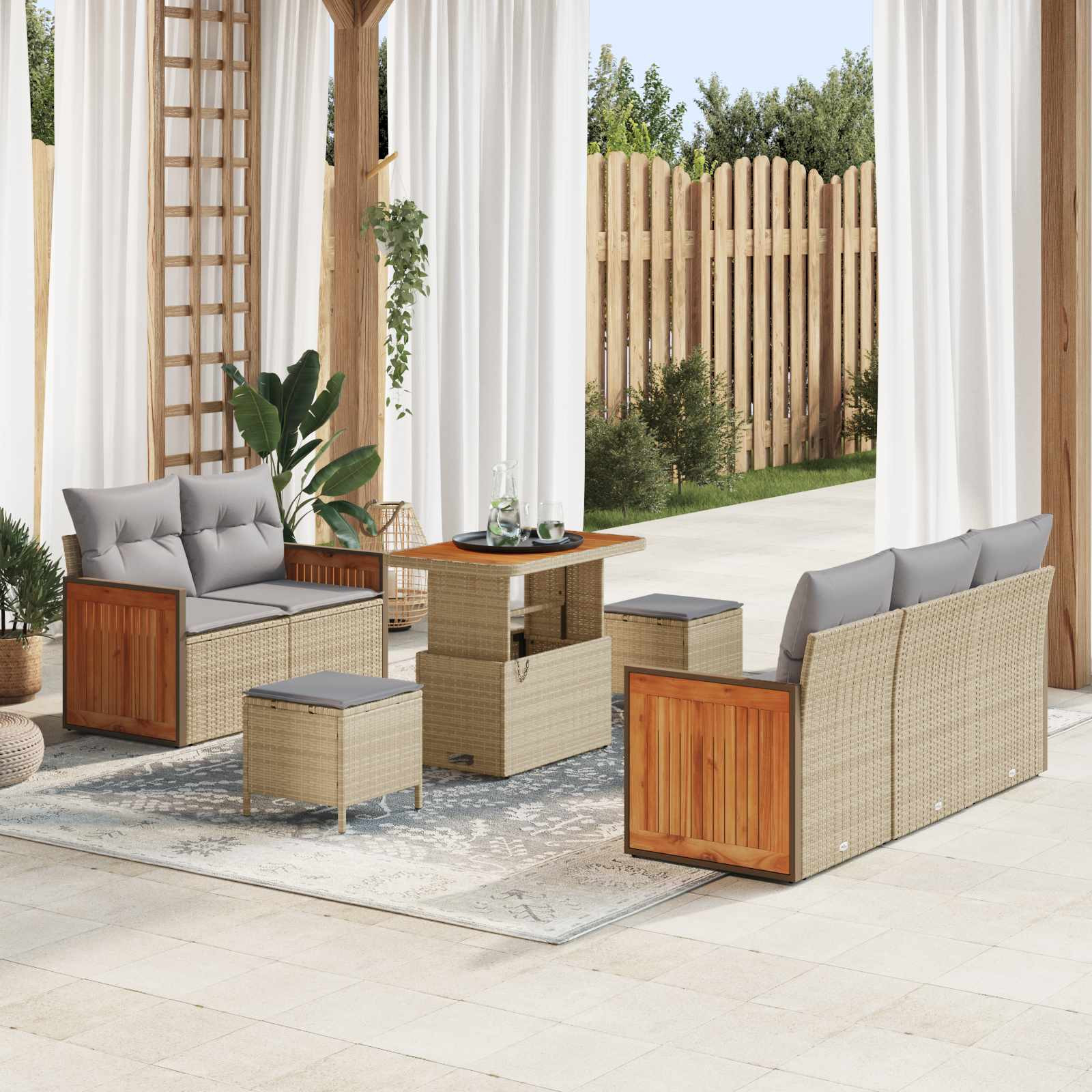 vidaXL Gartensofa-set mit Kissen 8 pcs Beige und Hellgrau