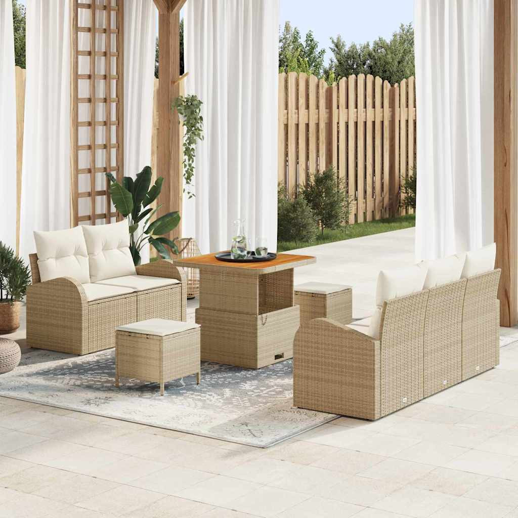 vidaXL Gartensofa-set mit Kissen 8 pcs Beige Poly-Rattan
