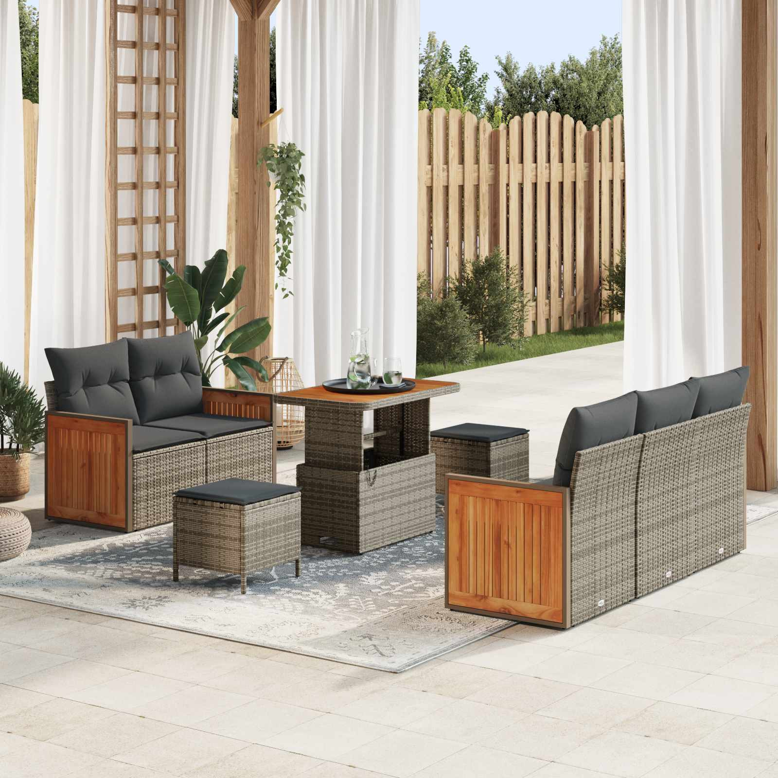 vidaXL Gartensofa-set mit Kissen 8 pcs Grau
