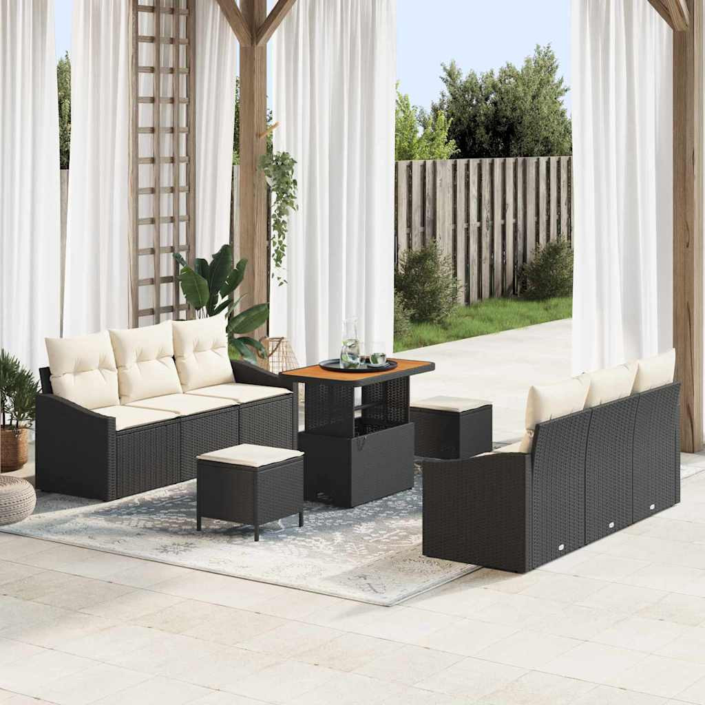 vidaXL Gartensofa-set mit Kissen 9 pcs Schwarz Poly-Rattan